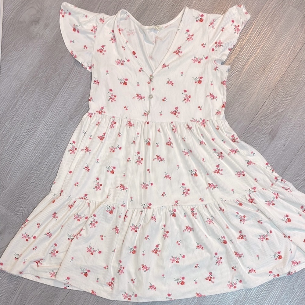 Jessica Simpson Pink and Green Midi Sundress with Flutter Sleeves